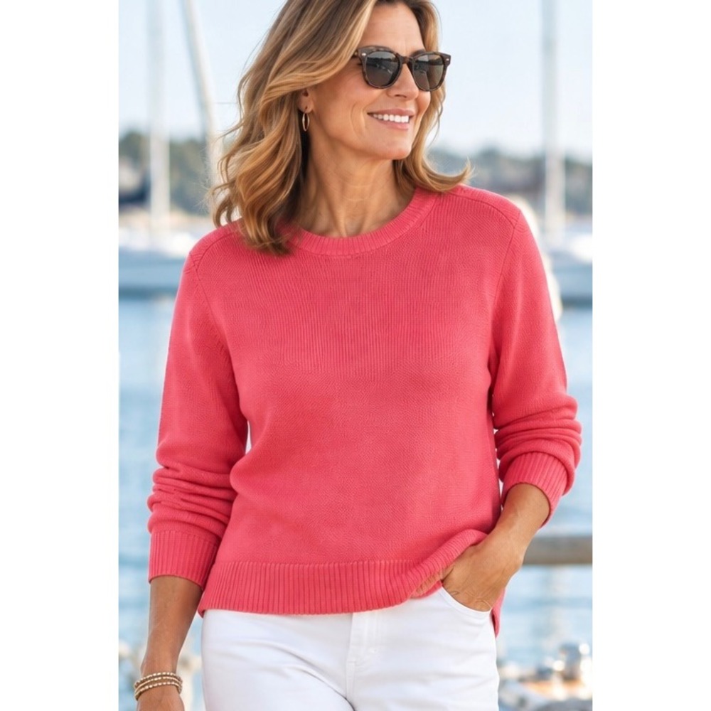 Vineyard Vines Pink Shaker Knit Cotton Crewneck Sweater Large Preppy Coastal